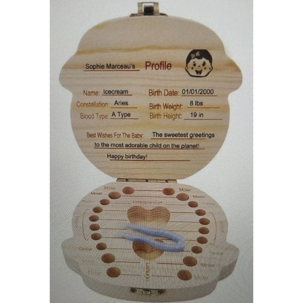 PAMBO‎ Baby Tooth Box Keepsake for Girls, Wooden